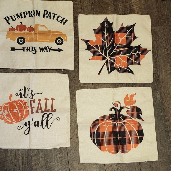 4 New Fall Harvest Halloween Falloween 18x18 Pillow Covers With Zipper - Picture 3 of 7